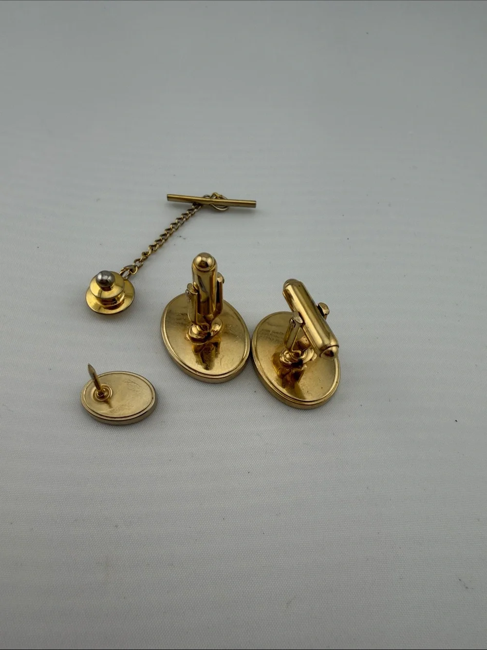 Vintage Cufflinks and tie tack black enamel with star and gold tone accent